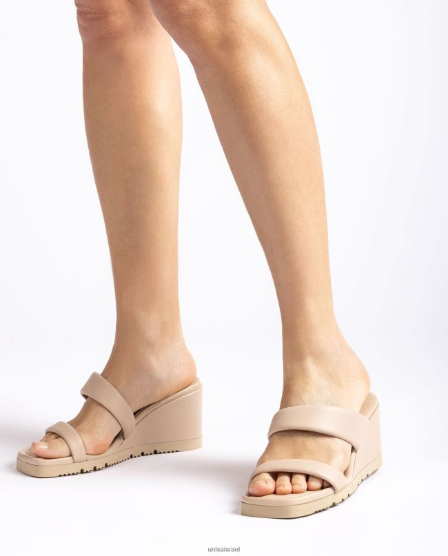 Unisa סנדל עם עקב טריז וסוליה מרופדת בז' נשים V2BP2291