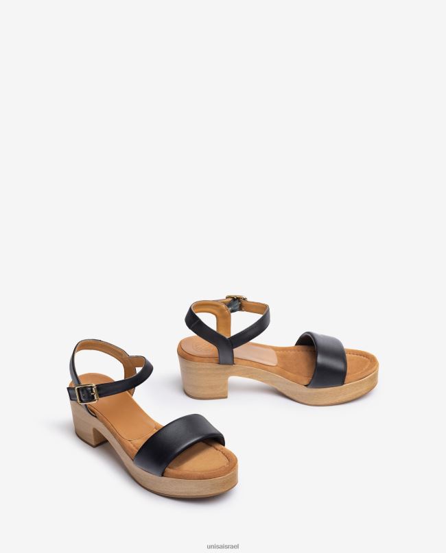 Unisa סנדל עור עם בלוק אפקט עץ שָׁחוֹר נשים V2BP2317
