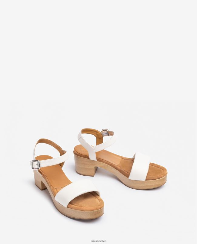 Unisa סנדל עור עם בלוק אפקט עץ לבן נשים V2BP2318