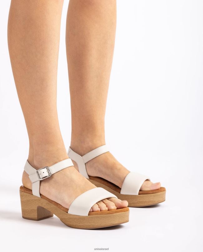 Unisa סנדל עור עם בלוק אפקט עץ לבן נשים V2BP2318