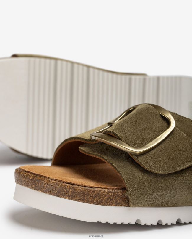 Unisa סנדל זמש עם אבזם ירוק נשים V2BP2326