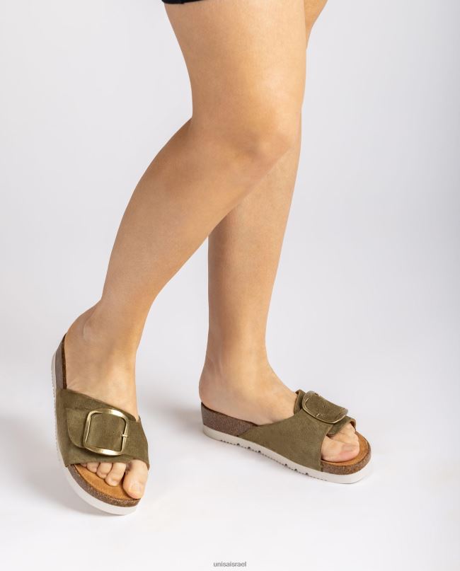 Unisa סנדל זמש עם אבזם ירוק נשים V2BP2326