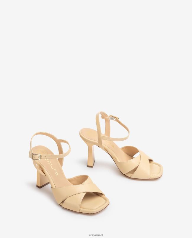 Unisa סנדלי רצועות עור מוצלבות בז' נשים V2BP2339