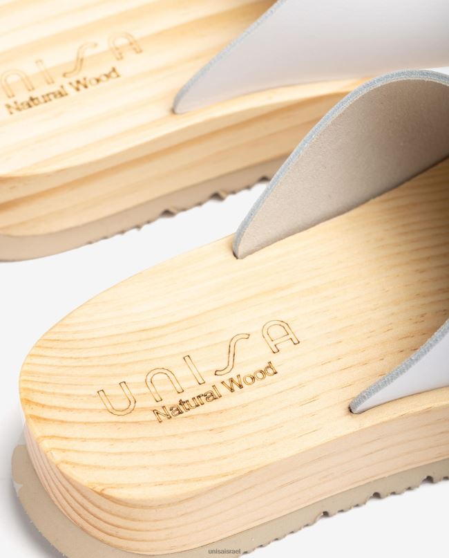 Unisa סנדל עם סוליית אפקט עץ לבן נשים V2BP2352