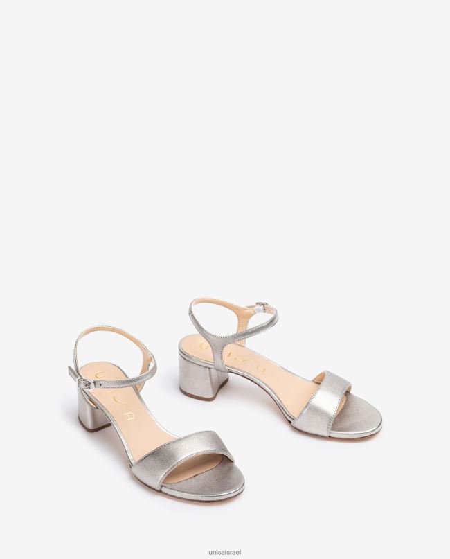 Unisa סנדלי עור באפקט מתכת עם עקב רחב מְעוּדָן נשים V2BP2368