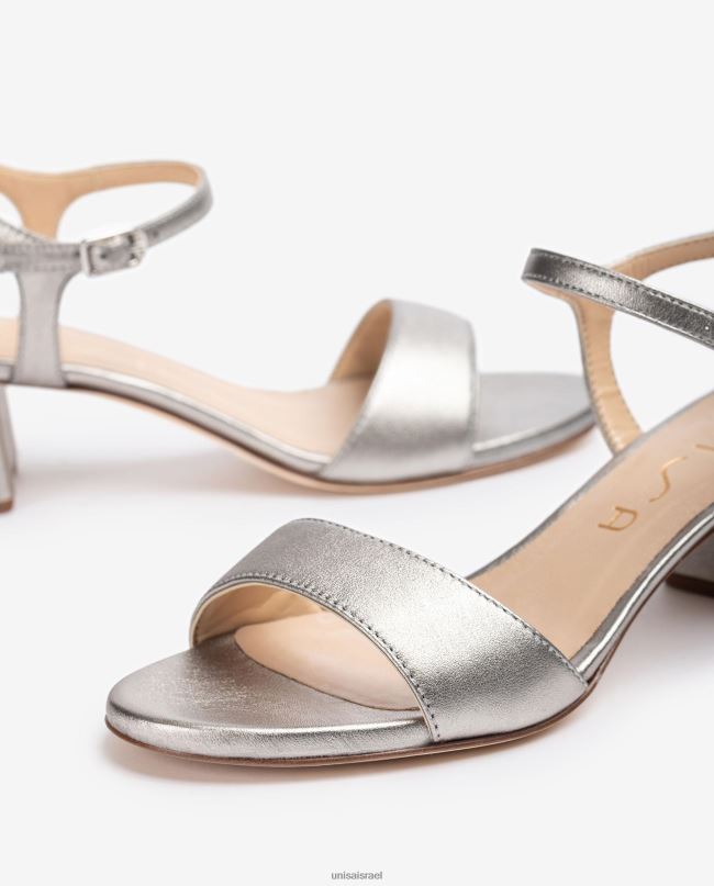 Unisa סנדלי עור באפקט מתכת עם עקב רחב מְעוּדָן נשים V2BP2368