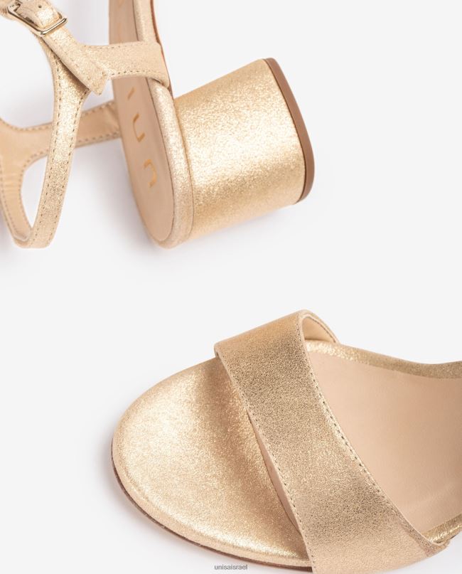 Unisa סנדלי זמש באפקט מתכת עם עקב רחב אופנה נשים V2BP2372