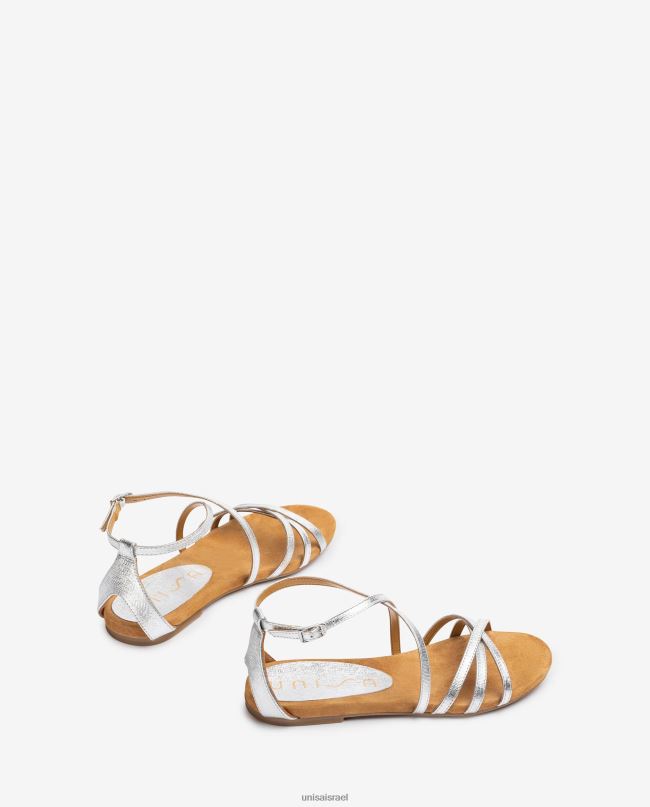 Unisa סנדלי עור שטוחים ממתכת כסף נשים V2BP2391