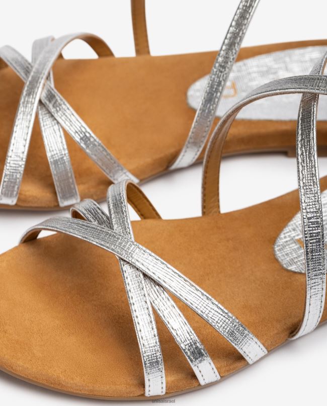 Unisa סנדלי עור שטוחים ממתכת כסף נשים V2BP2391