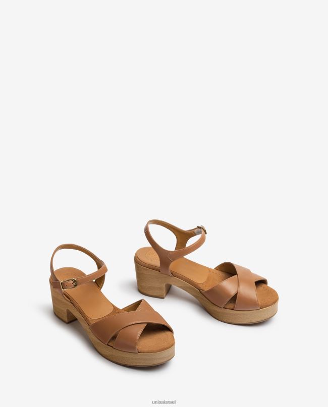 Unisa סנדל עור עקב בגובה בינוני חום נשים V2BP2403
