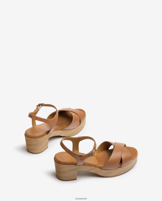 Unisa סנדל עור עקב בגובה בינוני חום נשים V2BP2403