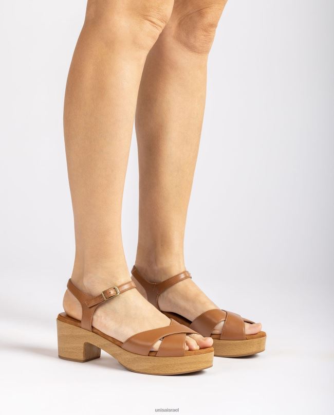 Unisa סנדל עור עקב בגובה בינוני חום נשים V2BP2403