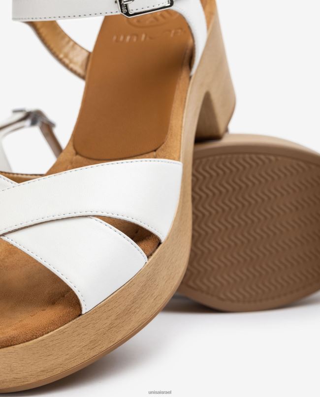 Unisa סנדל עור עקב בגובה בינוני לבן נשים V2BP2406