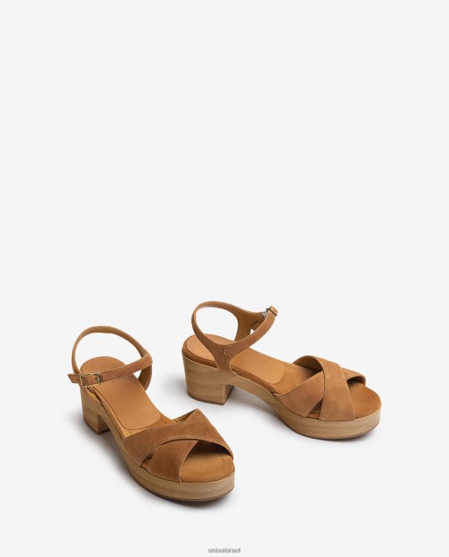 Unisa סנדל זמש עקב בגובה בינוני חום נשים V2BP2409