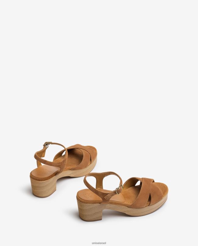 Unisa סנדל זמש עקב בגובה בינוני חום נשים V2BP2409