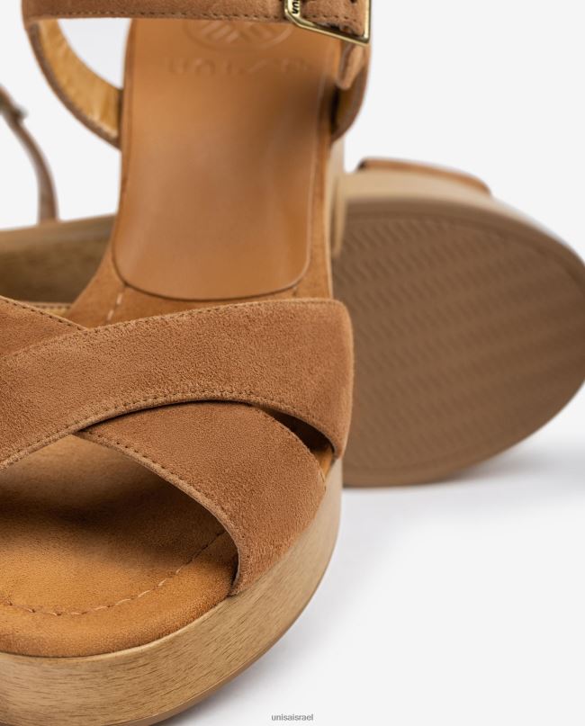 Unisa סנדל זמש עקב בגובה בינוני חום נשים V2BP2409
