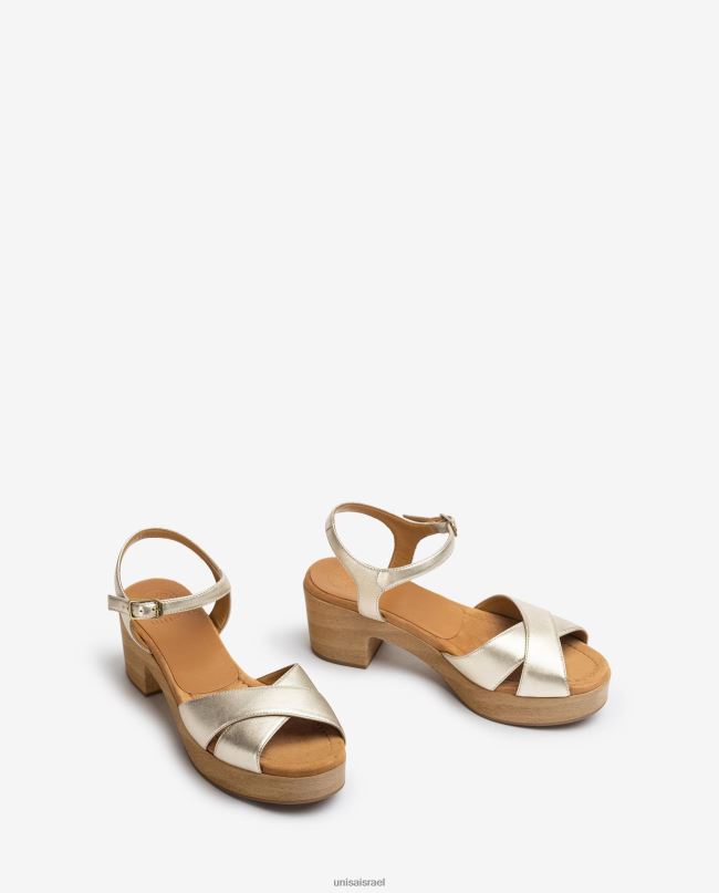 Unisa סנדל עור עקב בגובה בינוני זהב נשים V2BP2419