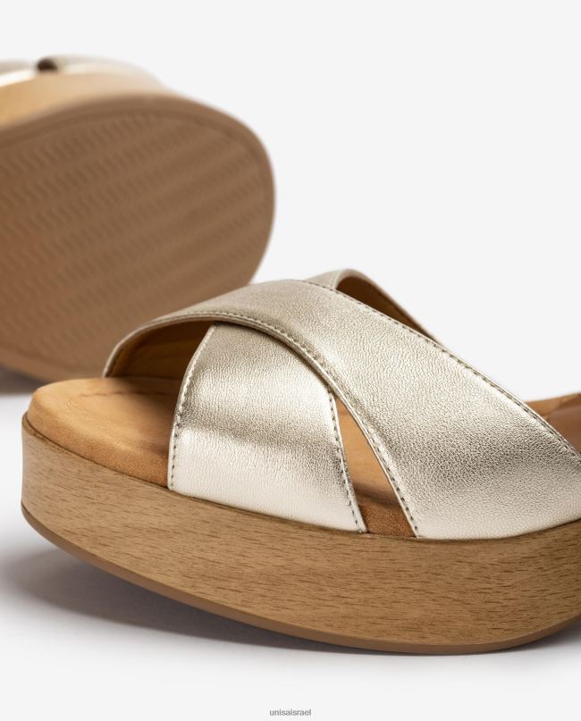 Unisa סנדל עור עקב בגובה בינוני זהב נשים V2BP2419