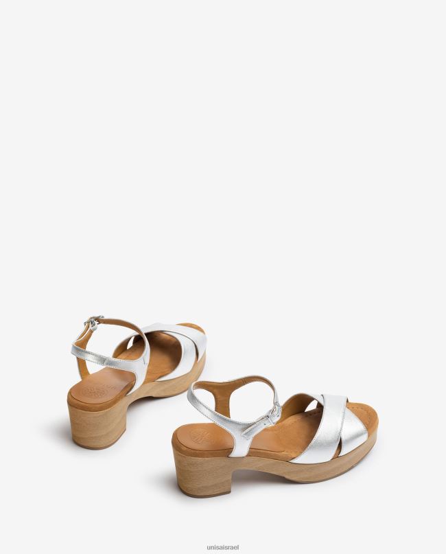 Unisa סנדל עור עקב בגובה בינוני כסף נשים V2BP2420