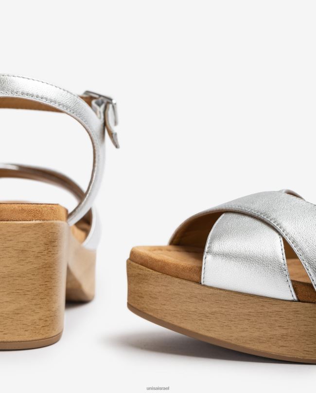 Unisa סנדל עור עקב בגובה בינוני כסף נשים V2BP2420