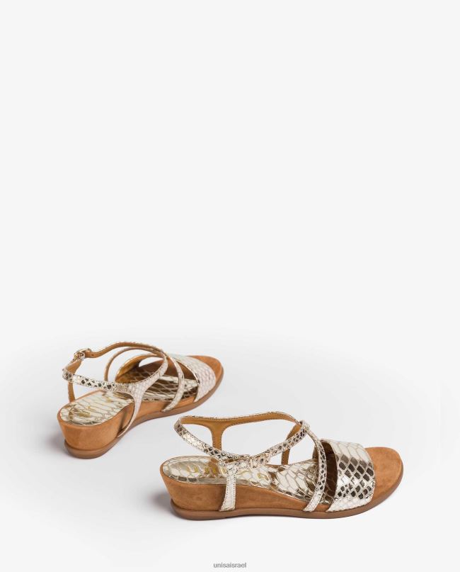 Unisa סנדלי עור בהדפס נחש באפקט מתכת זהב נשים V2BP2442