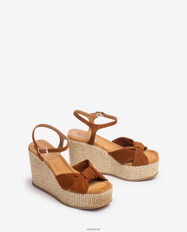 Unisa סנדל טריז גבוה עם עיטור קשר חום נשים V2BP2458
