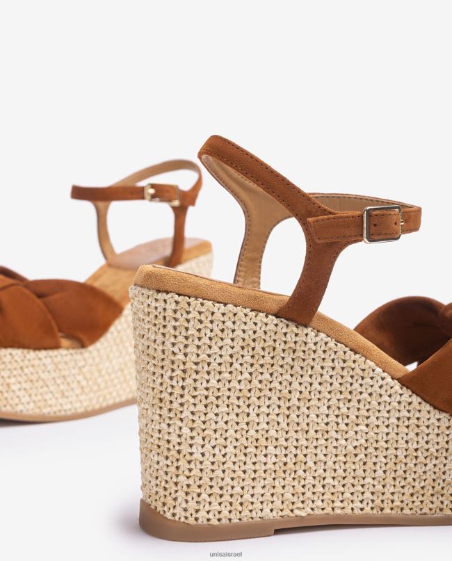 Unisa סנדל טריז גבוה עם עיטור קשר חום נשים V2BP2458