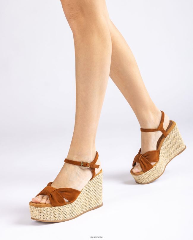 Unisa סנדל טריז גבוה עם עיטור קשר חום נשים V2BP2458