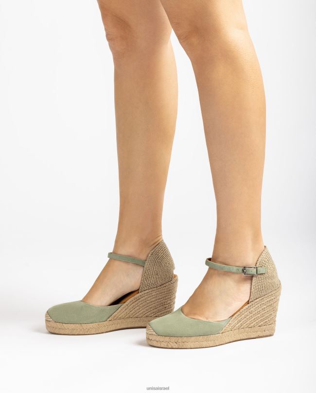 Unisa אספדריל זמש עם עקב רפיה ירוק נשים V2BP2484