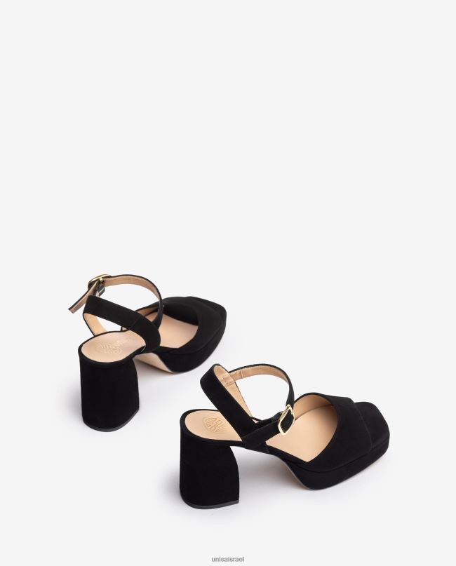 Unisa סנדל זמש עם עקב רחב שָׁחוֹר נשים V2BP25