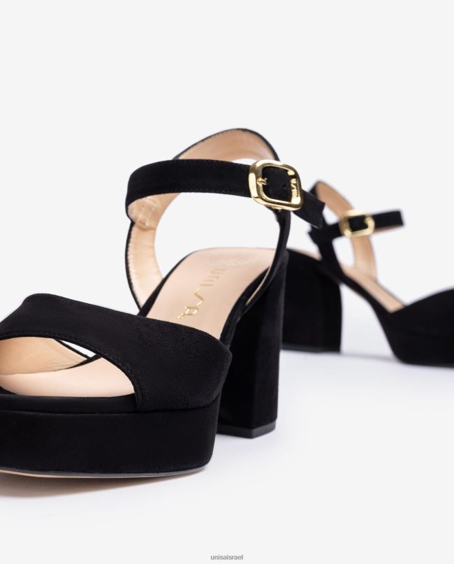 Unisa סנדל זמש עם עקב רחב שָׁחוֹר נשים V2BP25