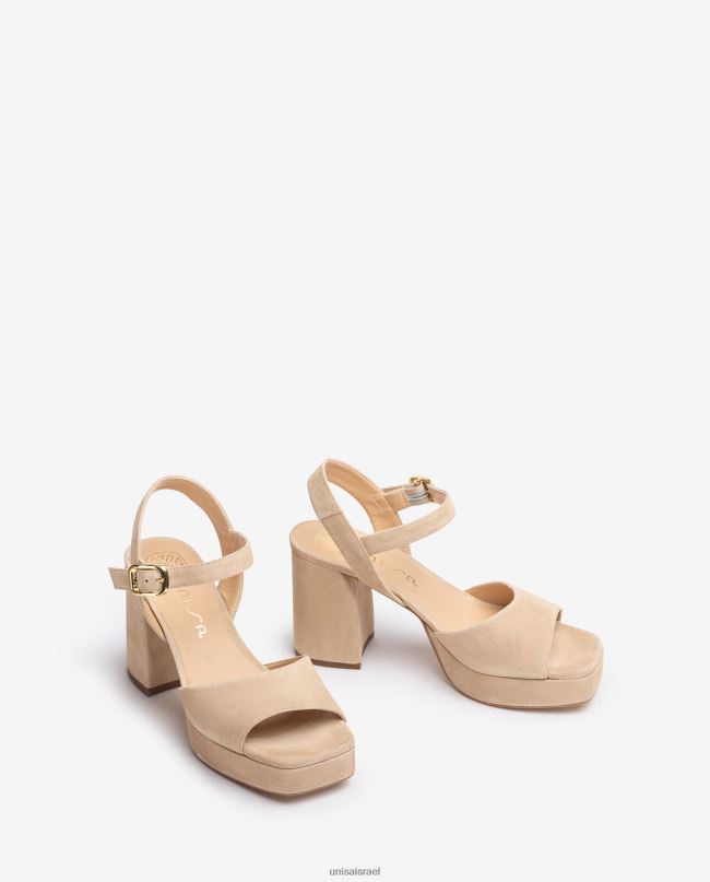 Unisa סנדל זמש עם עקב רחב בז' נשים V2BP265