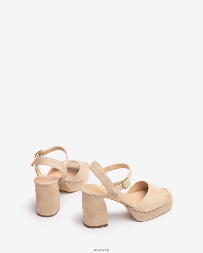 Unisa סנדל זמש עם עקב רחב בז' נשים V2BP265