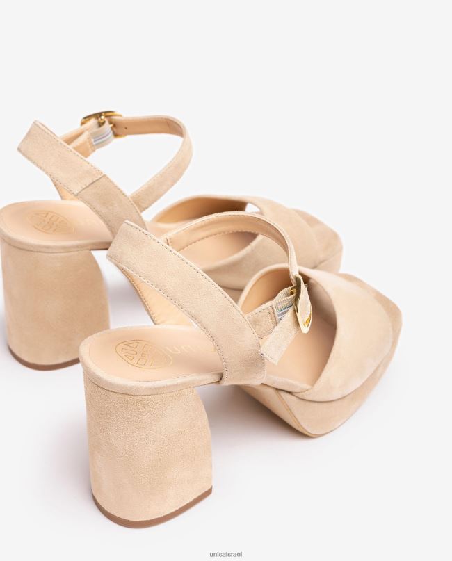 Unisa סנדל זמש עם עקב רחב בז' נשים V2BP265