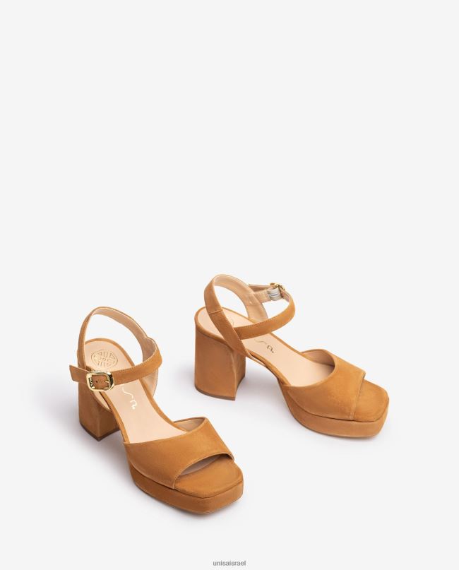 Unisa סנדל זמש עם עקב רחב חום נשים V2BP266