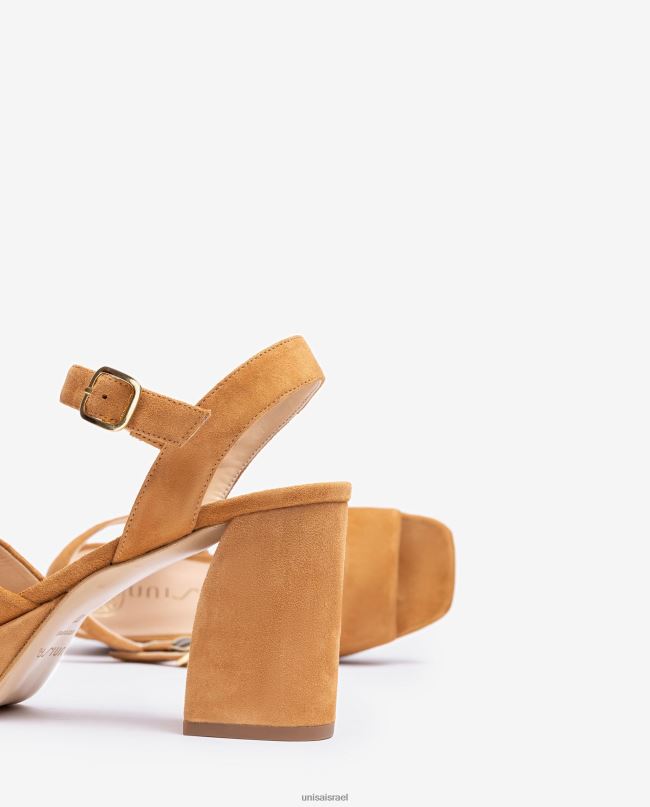 Unisa סנדל זמש עם עקב רחב חום נשים V2BP266