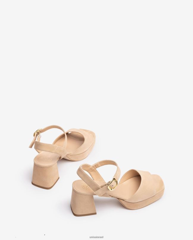 Unisa סנדל עם עקב ופלטפורמה בז' נשים V2BP267