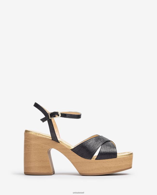 Unisa סנדל רפיה עם עקב בלוק שָׁחוֹר נשים V2BP271