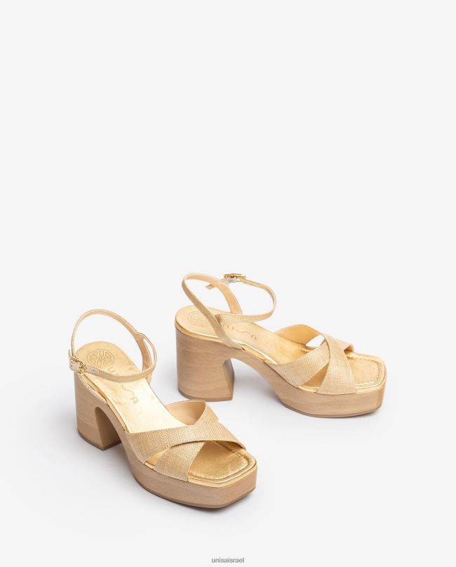 Unisa סנדל רפיה עם עקב בלוק חום נשים V2BP272