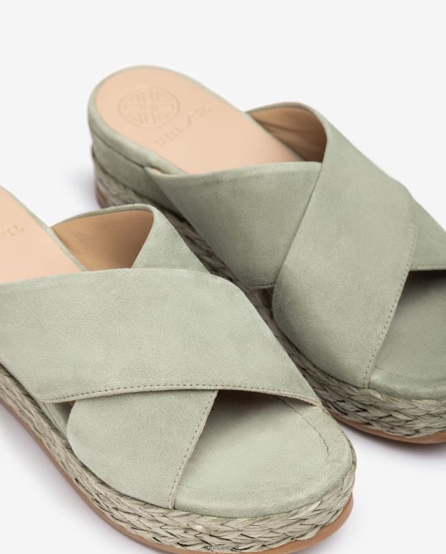 Unisa סנדל זמש עם רצועות מוצלבות ירוק נשים V2BP2814