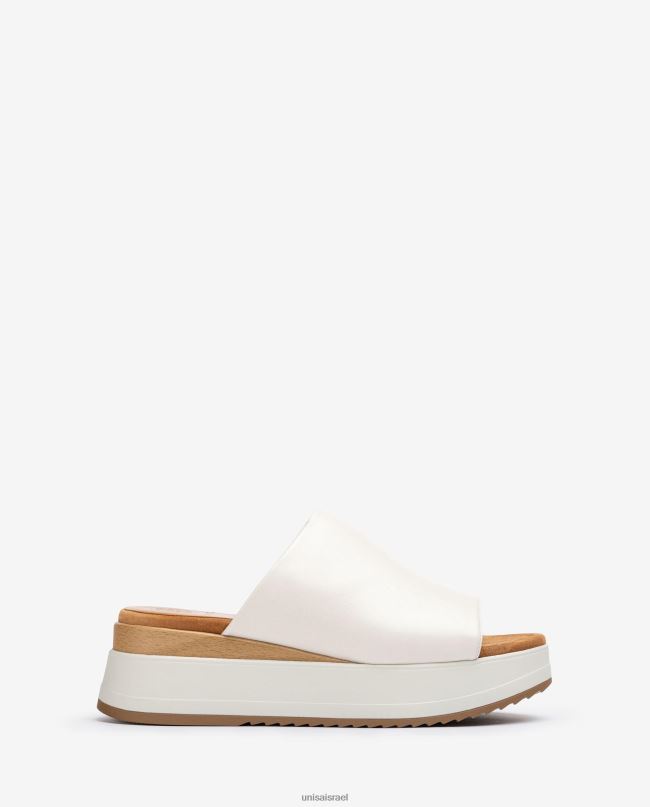 Unisa סנדל עם עקב טריז וערפד רחב לבן נשים V2BP2828