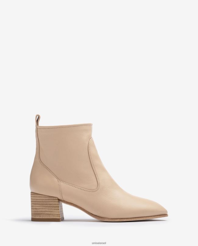 Unisa מגפון עור עם עקב בז' נשים V2BP2847