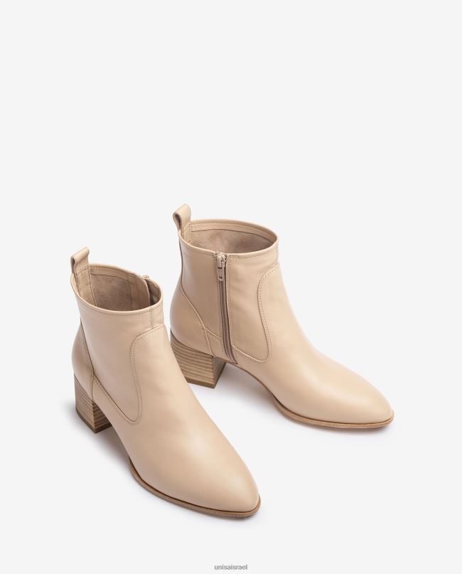 Unisa מגפון עור עם עקב בז' נשים V2BP2847