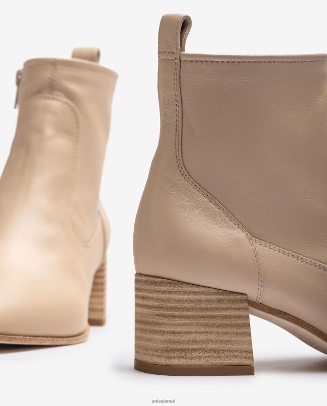 Unisa מגפון עור עם עקב בז' נשים V2BP2847