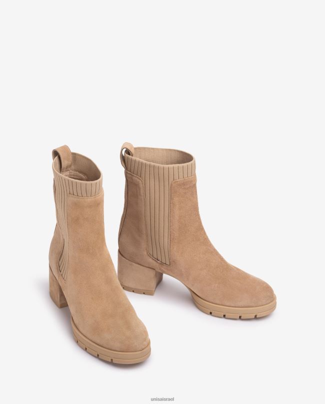 Unisa מגפון זמש עם גרב מצולע בז' ילדים V2BP2935