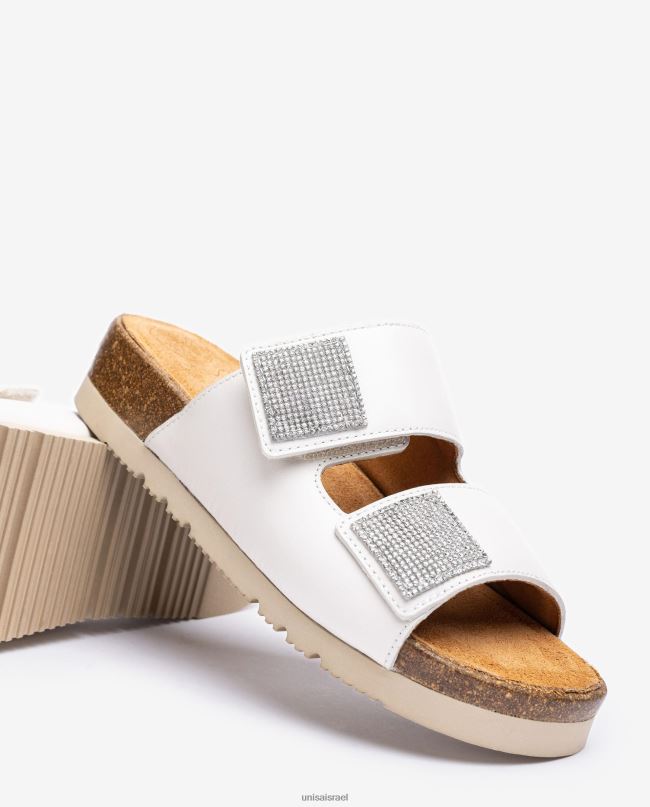 Unisa סנדל שטוח עם רצועה כפולה לבן נשים V2BP295