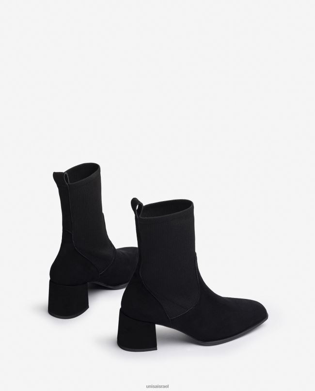 Unisa מגף קרסול עם אצבע מרובעת עם בד מתיחה שָׁחוֹר נשים V2BP2964