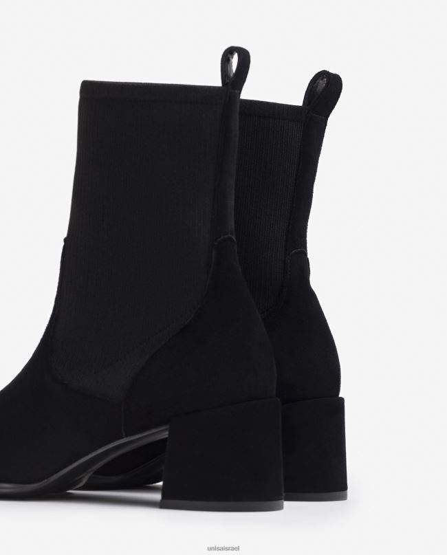 Unisa מגף קרסול עם אצבע מרובעת עם בד מתיחה שָׁחוֹר נשים V2BP2964