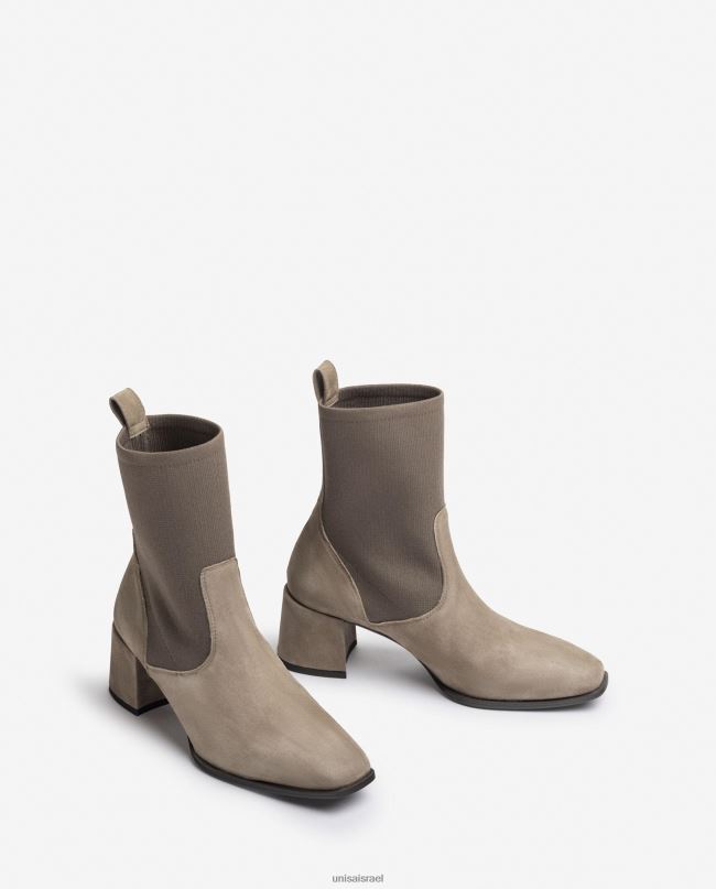 Unisa מגף קרסול עם אצבע מרובעת עם בד מתיחה חום נשים V2BP2965