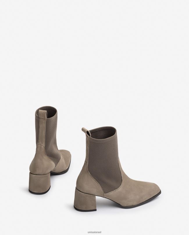 Unisa מגף קרסול עם אצבע מרובעת עם בד מתיחה חום נשים V2BP2965